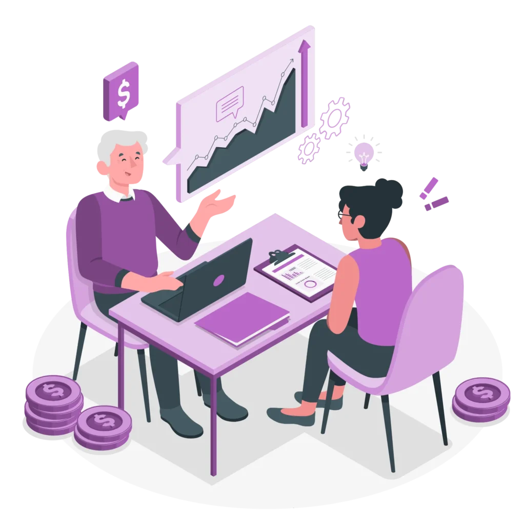 Career counsellor guiding a student with charts and reports during a counselling session.